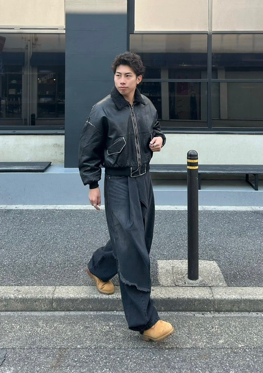 受注制【Chikashitsu +】wrapping design denim skirt (2color)