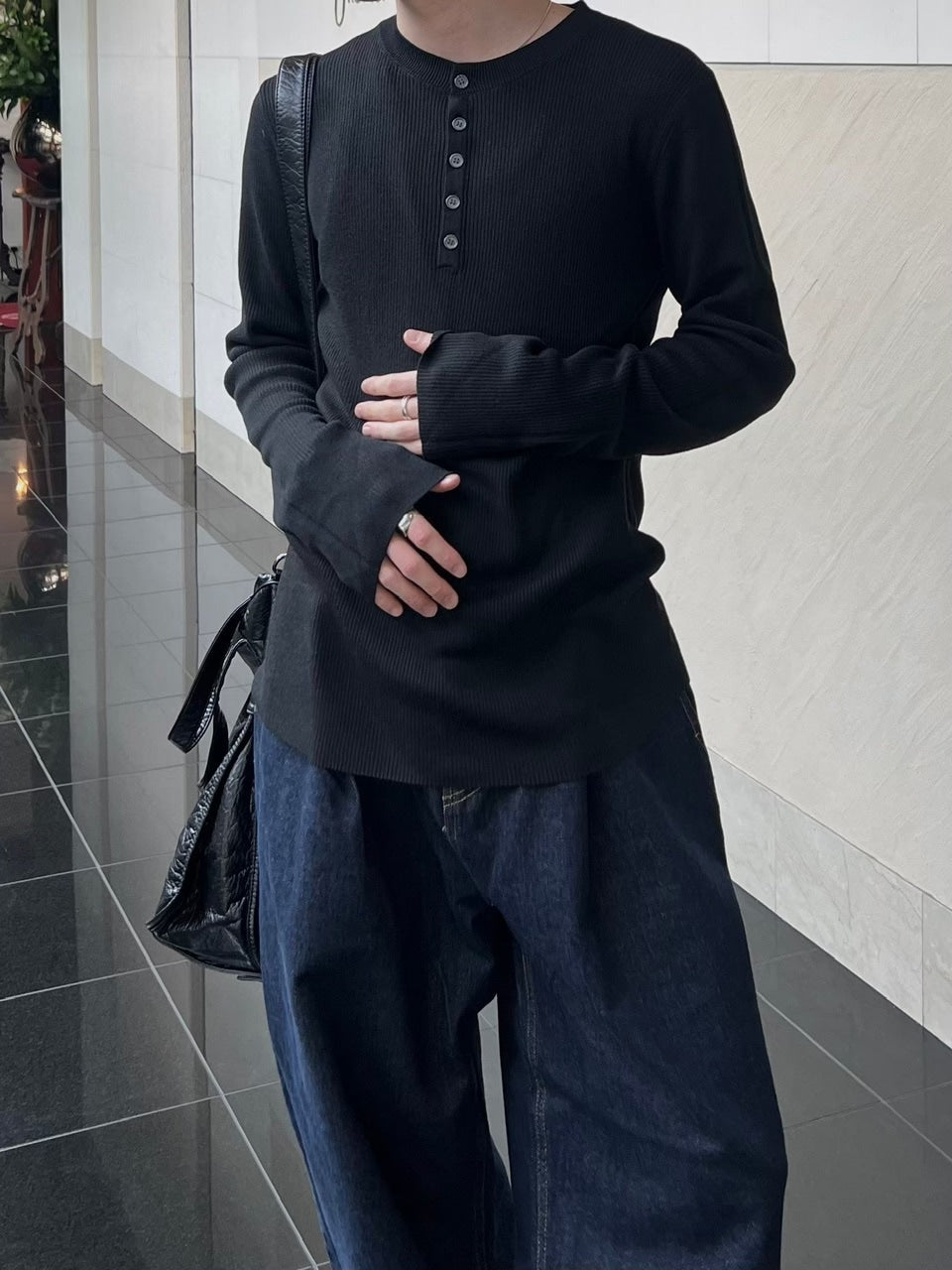 【Chikashitsu +】henry neck long sleeve knit (4color)