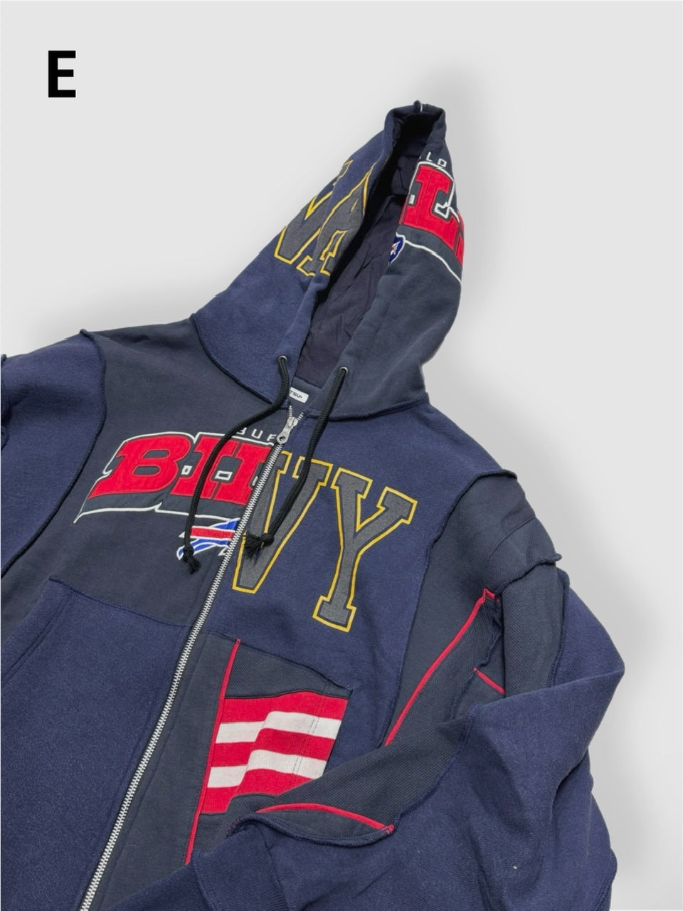 【Re +】double zip cutting switch hoodie (navy)