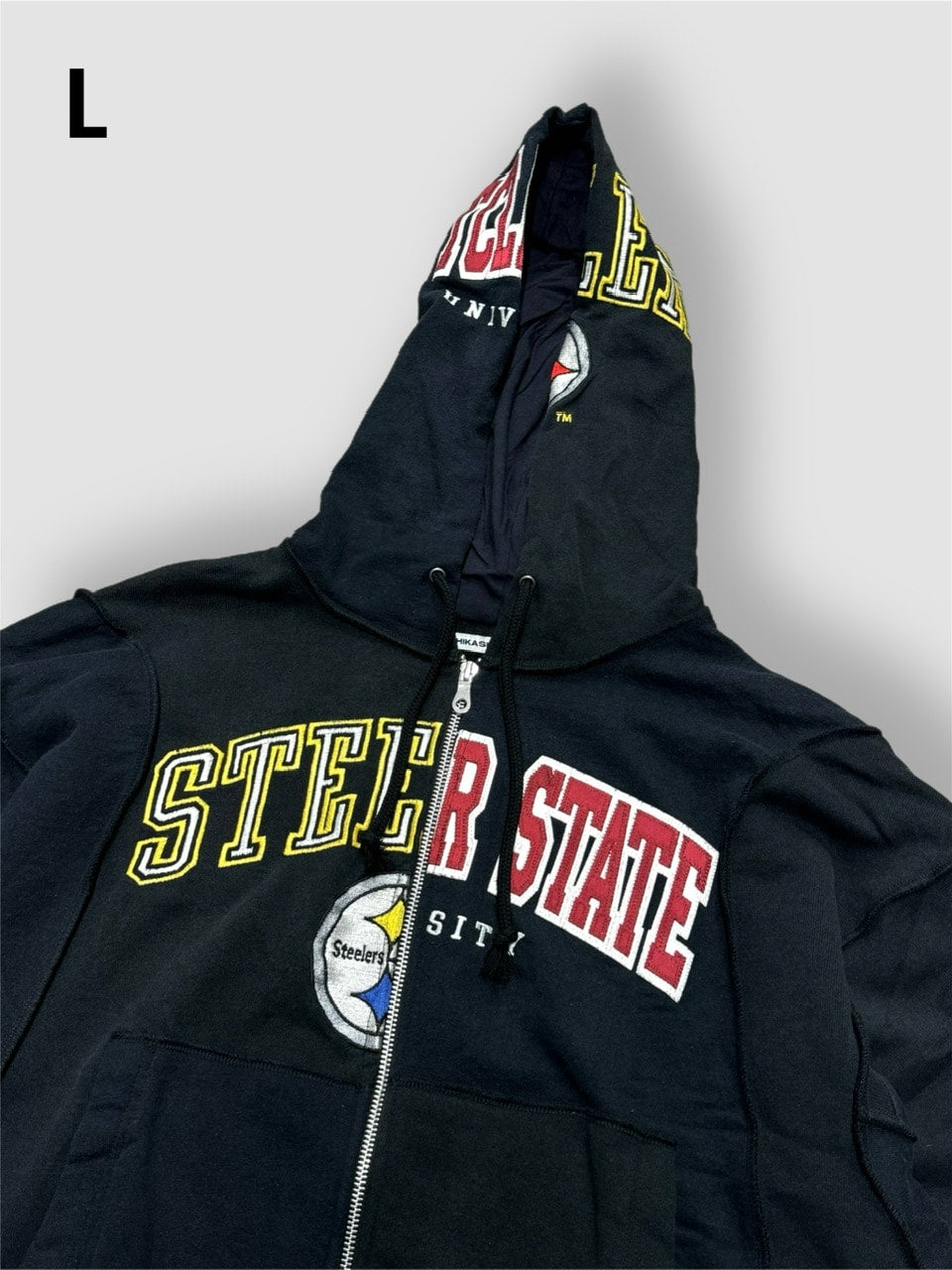 【Re +】double zip cutting switch hoodie (black)