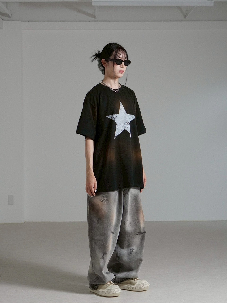 受注制【Chikashitsu +】pigment big star t-shirt (2color) / 【チカシツプラス】ピグメントビッグスタープリント半袖Tシャツ
