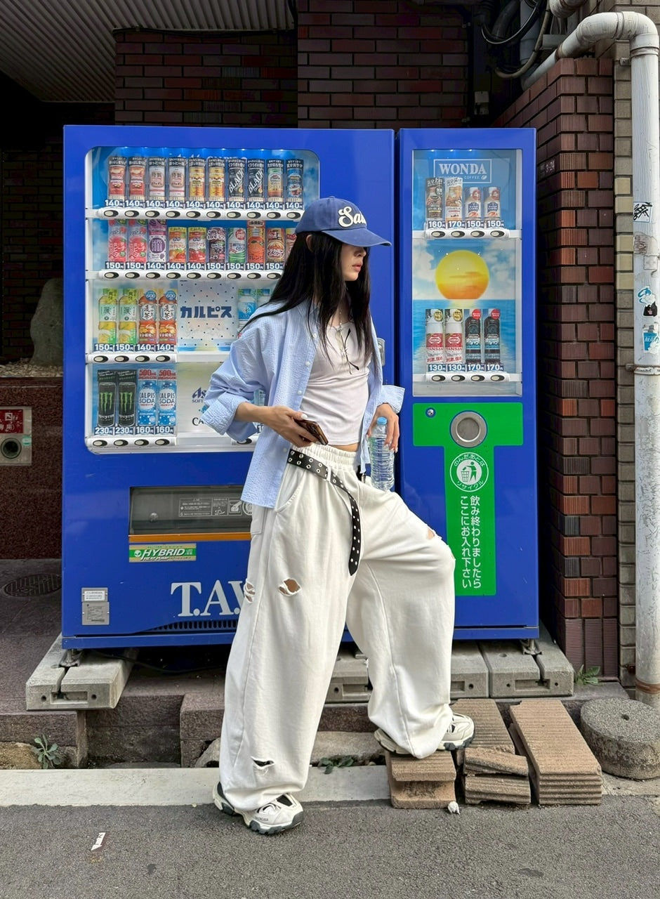 【Chikashitsu +】full length damage sweat pants / 【チカシツプラス】フルレングスダメージスウェットパンツ (3color)