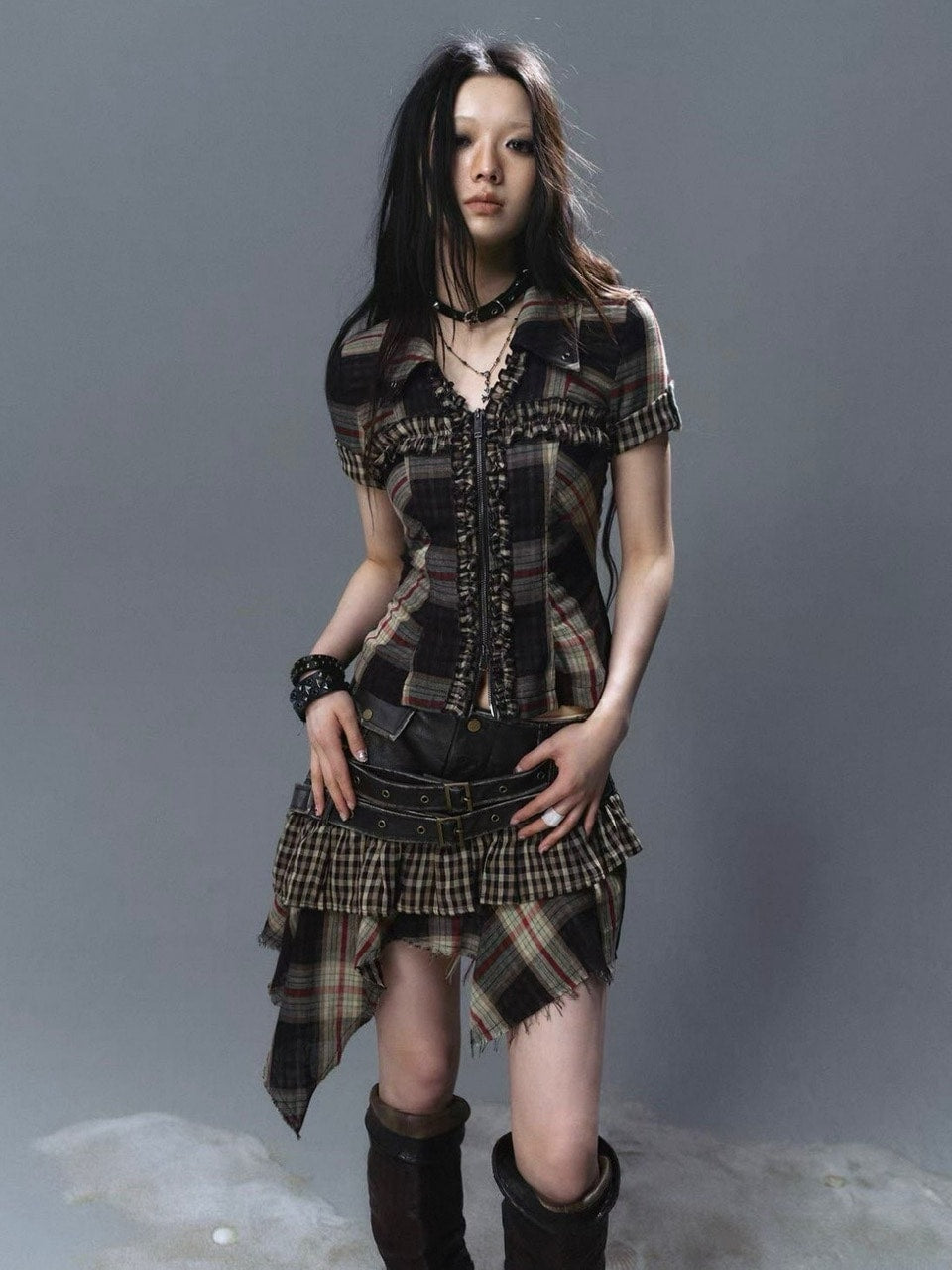 【Cest Nous】Lace Trim Plaid Shirt / 【セヌー】レースフリルチェックブラウス