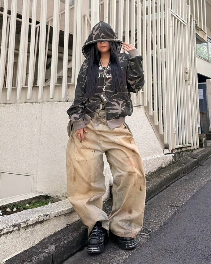 受注制【Never mind the XU】MILITARY CAMO THERMAL ZIP HOODIE (2color)