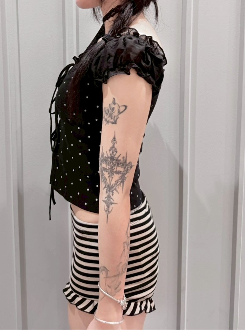 【nmtc+】Dot Lace Ribbon Blouse (2color)