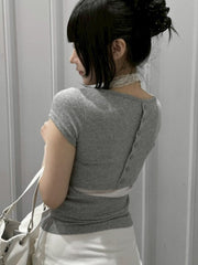受注制【nmtc+】Back Button Slit U-Neck Tee (5color)