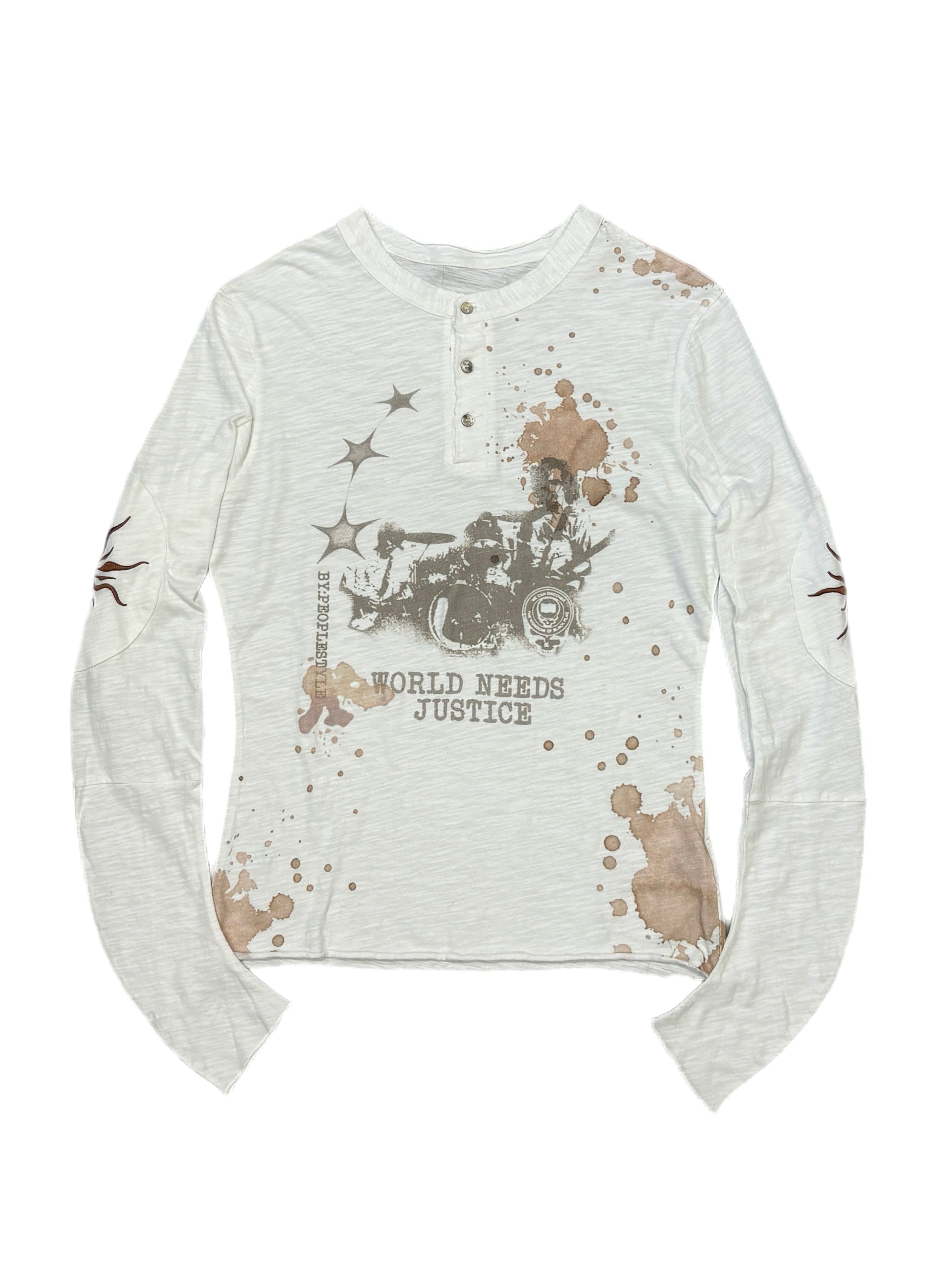 国際配送【Never mind the XU】paint graphic henley long sleeve