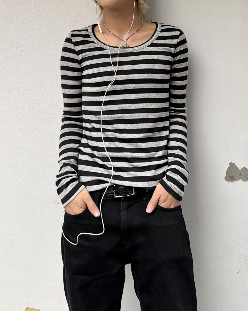 国際配送【RENOL】slim fit stripe long sleeve tee