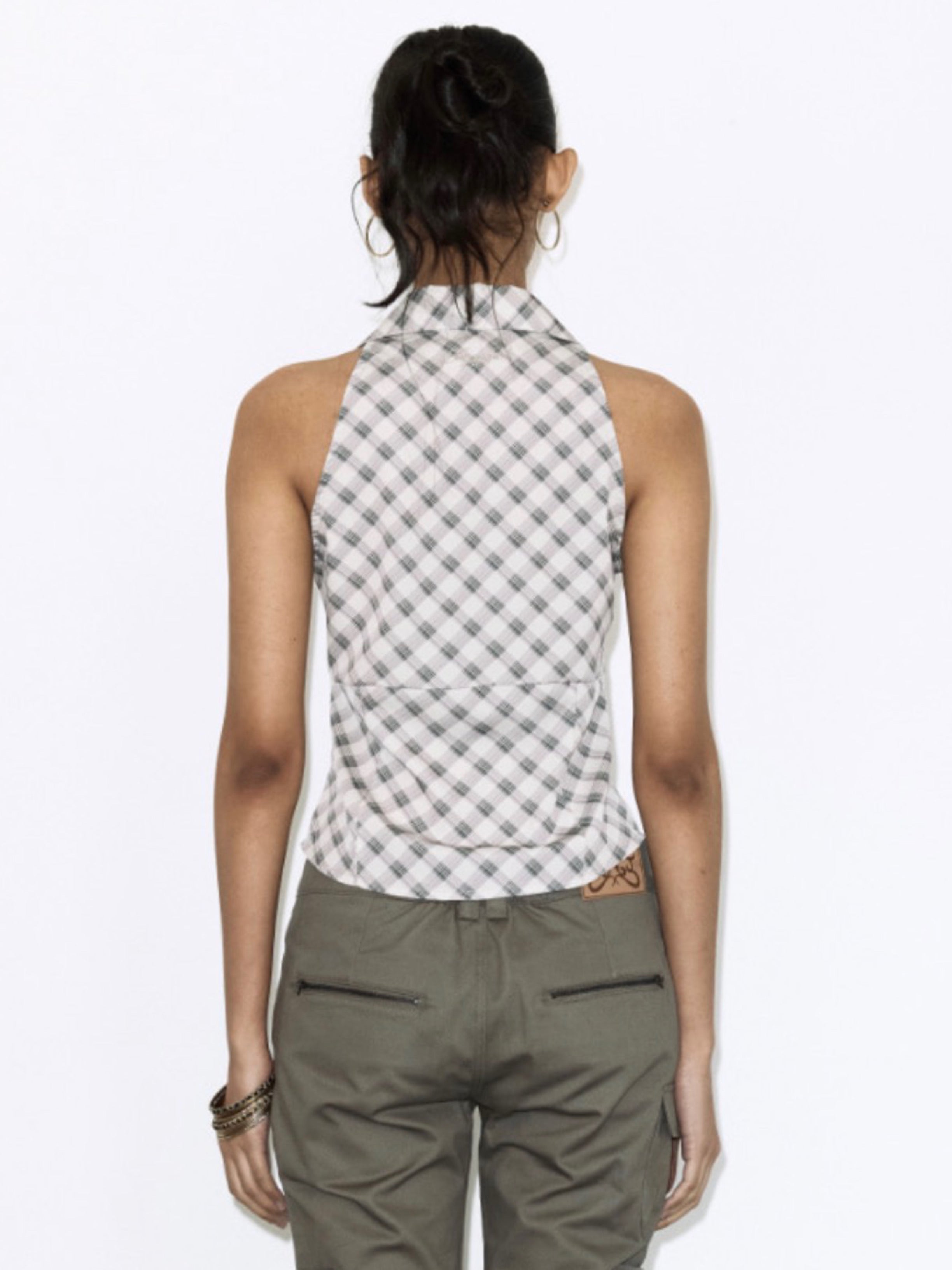 【FANCY CLUB】POCKET CHECK HALTERNECK TOP