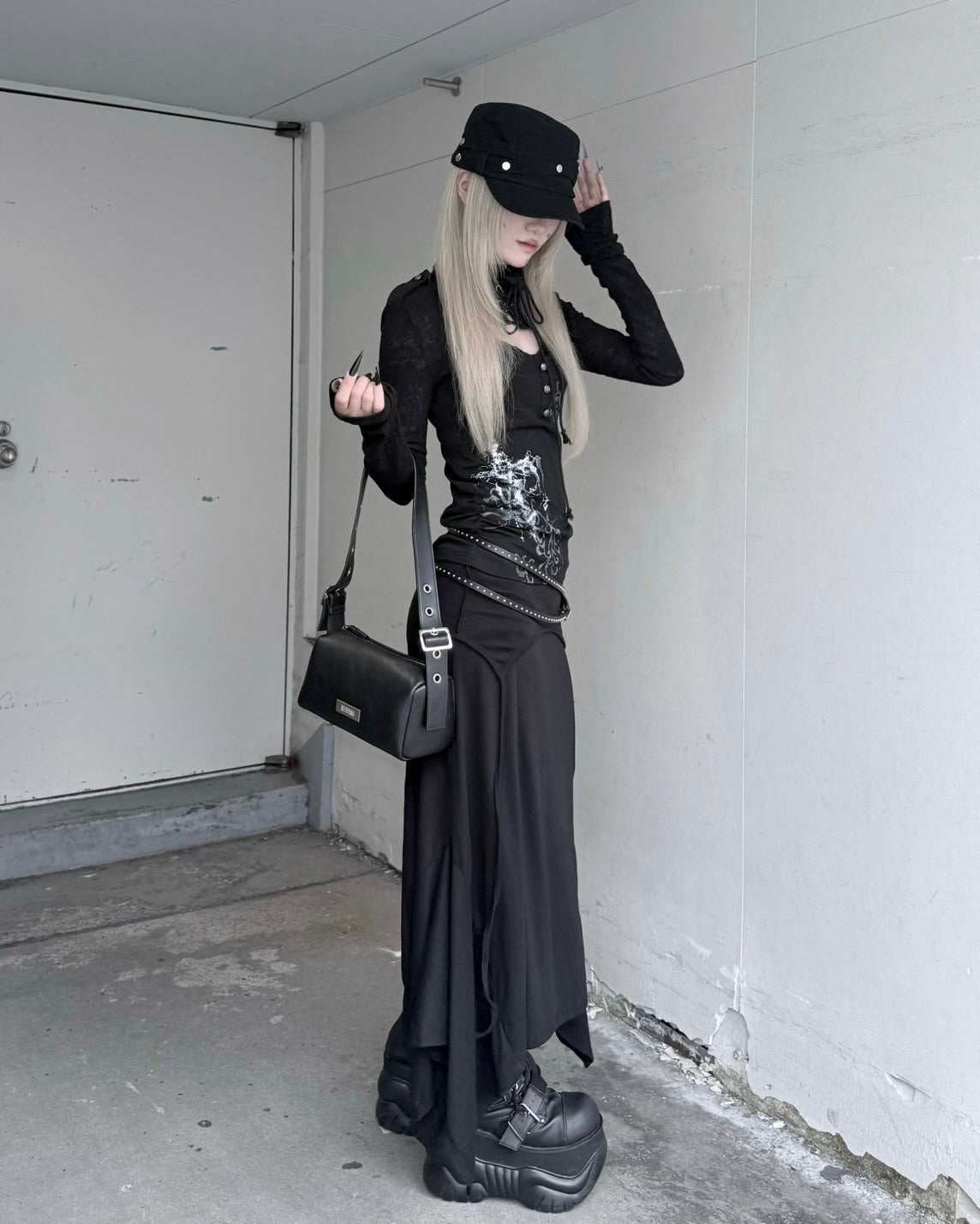 受注制【nmtc+】Curve Layered Long Skirt (2color)