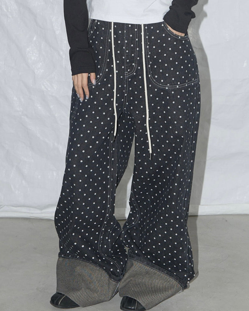 【FANCY CLUB】STRING DOT ROLL-UP PANTS