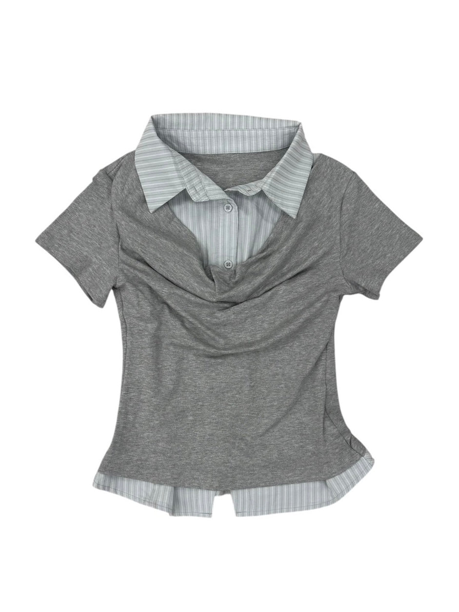 7/10 20:00発売 受注制【nmtc+】Layered Draped Shirring Shirt Top (2color)