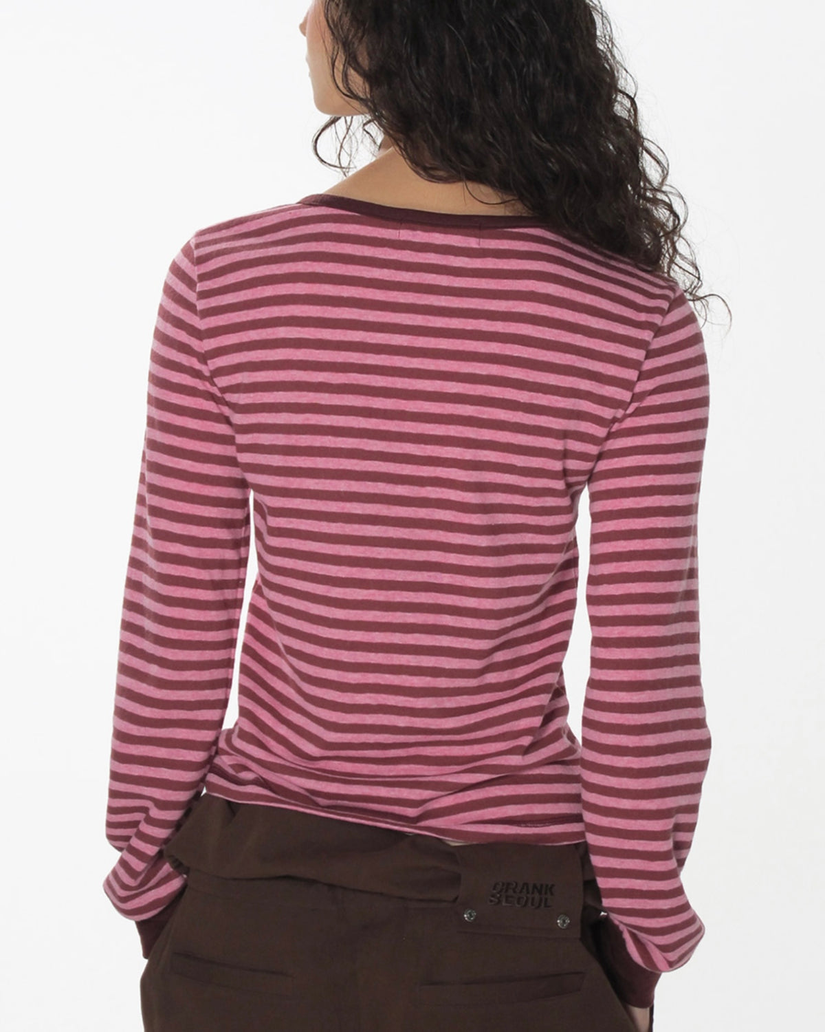 【CRANK】COZY STRIPE V-NECK TOP