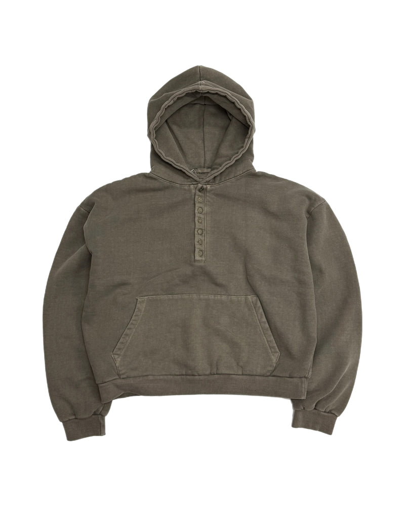受注制【Chikashitsu +】henley neck pigment heavy hoodie (2color)