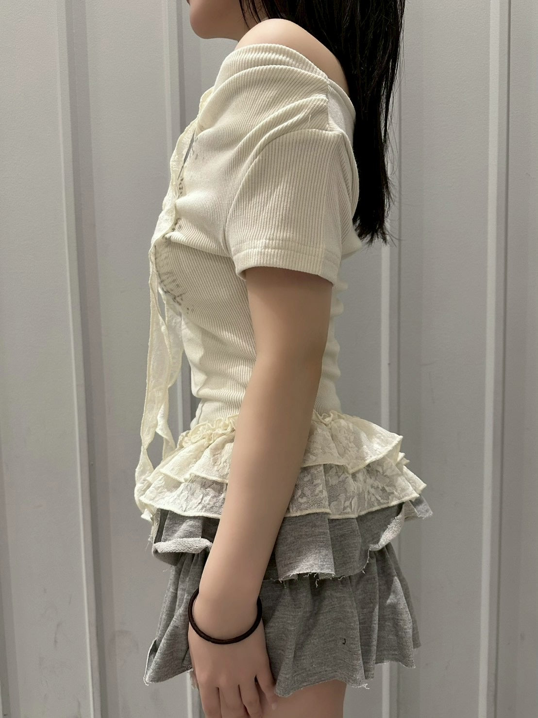 受注制【nmtc+】Drape Neck Frill Tee Scarf Set (3color)