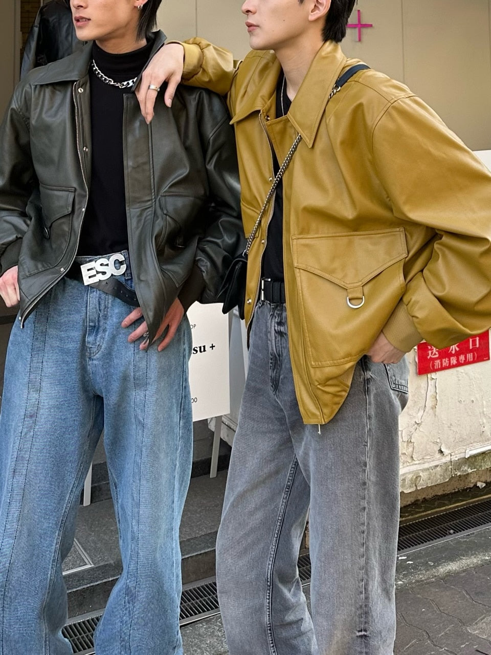 大阪店WEB限定【Chikashitsu +】double pocket leather jumper (3color)