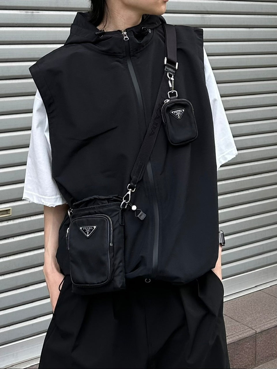 大阪店WEB限定受注制【Chikashitsu +】nylon hood vest (2color)