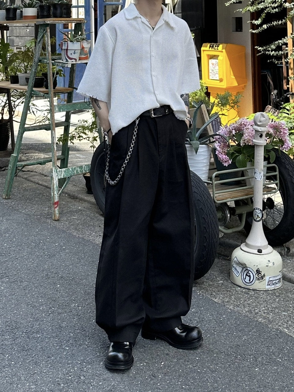 大阪店WEB限定受注制【Chikashitsu +】tweed cropped shirt (2color)