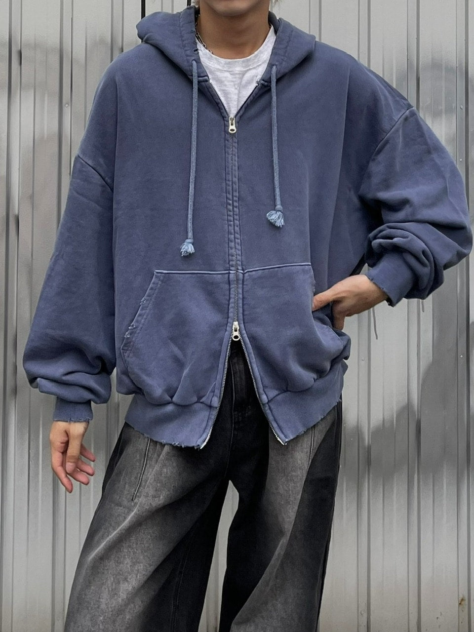 大阪店WEB限定受注制【Chikashitsu +】damage zip up hoodie (3color) / 【チカシツプラス】ダメージ長袖ジップアップパーカー