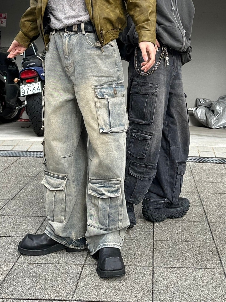 受注制【Chikashitsu +】vintage wash cargo denim pants (2color)