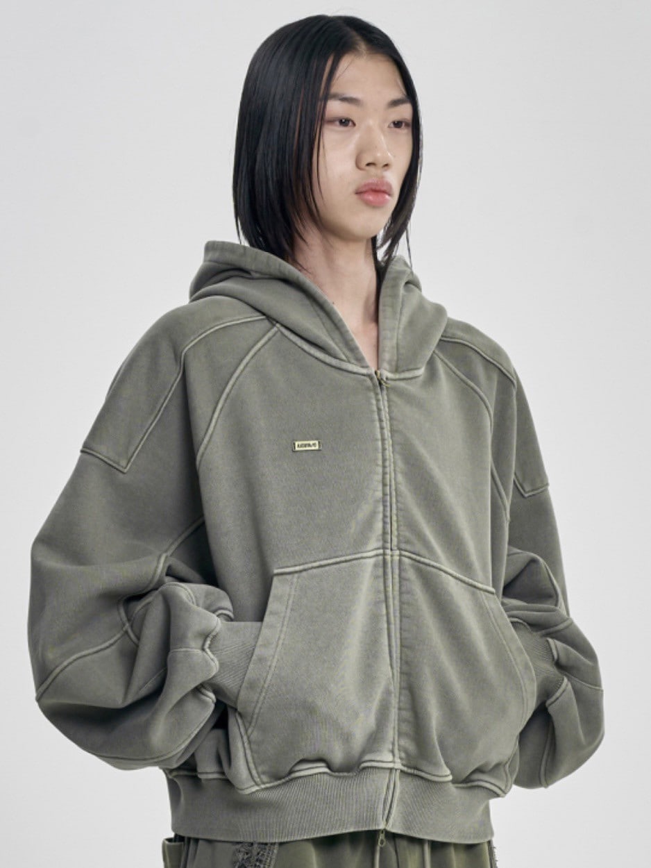【AJOBYAJO】Vintage Pigment Zip-Up Hoodie