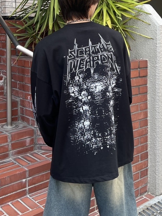 受注制【Chikashitsu +】oversized print long sleeve (2color) / 【チカシツプラス】オーバーサイズプリント長袖Tシャツ