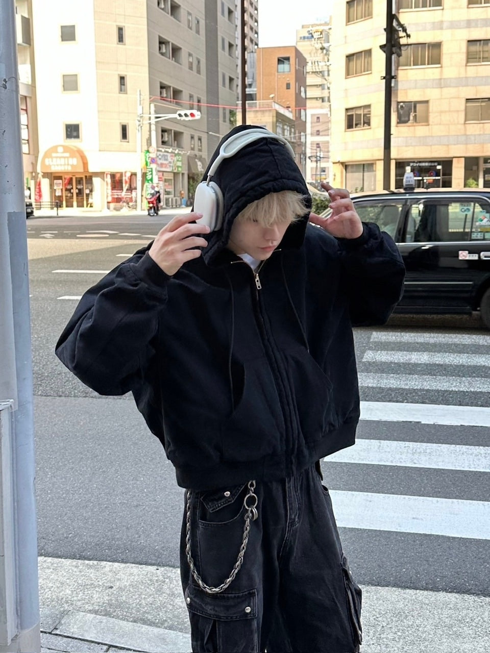 受注制【Chikashitsu +】cropped hooded work blouson (2color) / 【チカシツプラス】クロップドフードジップアップパーカーワーク長袖ブルゾン