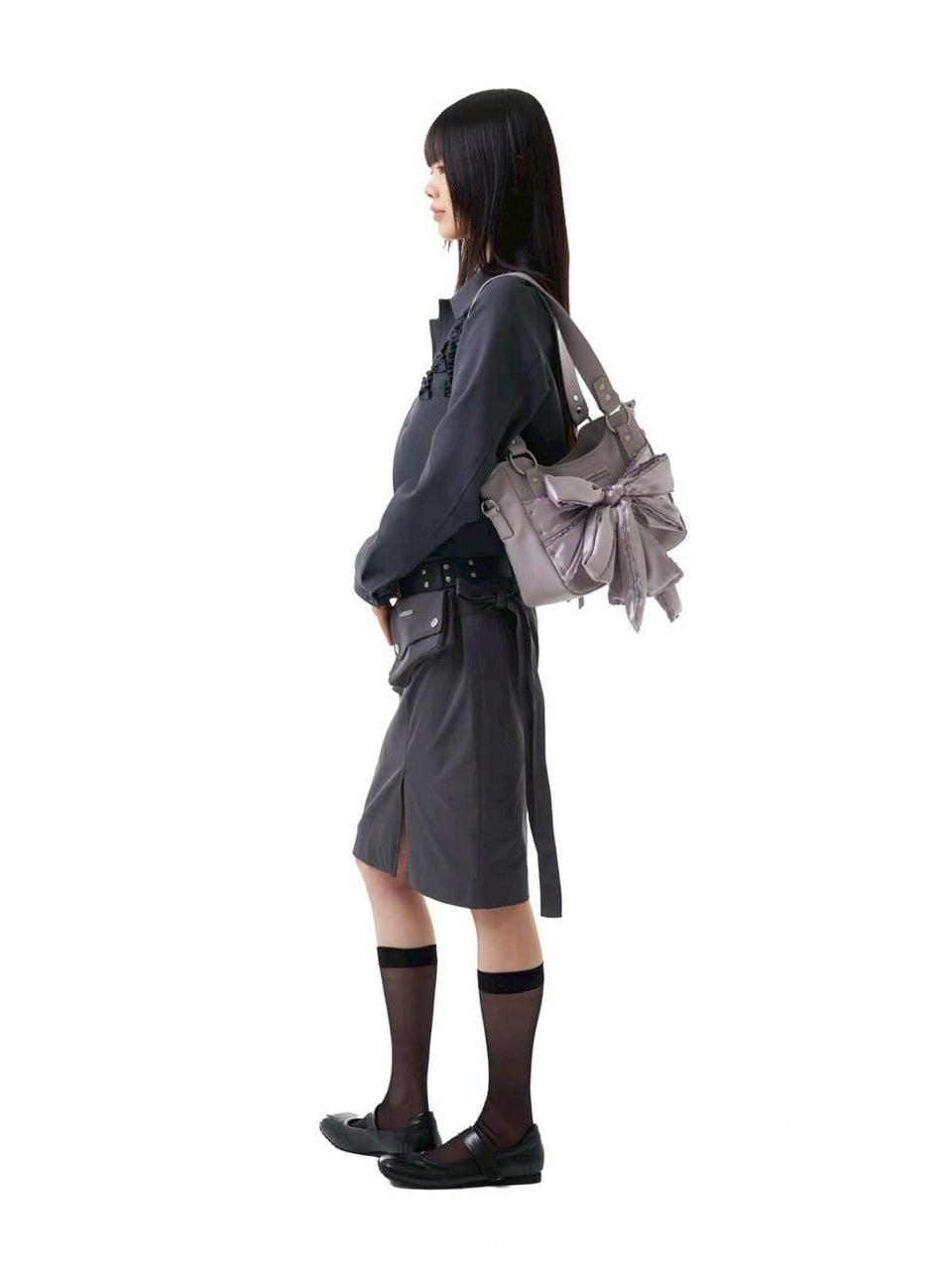 【IUGAMAKARAS】Laced Ribbon Leather Shoulder Bag