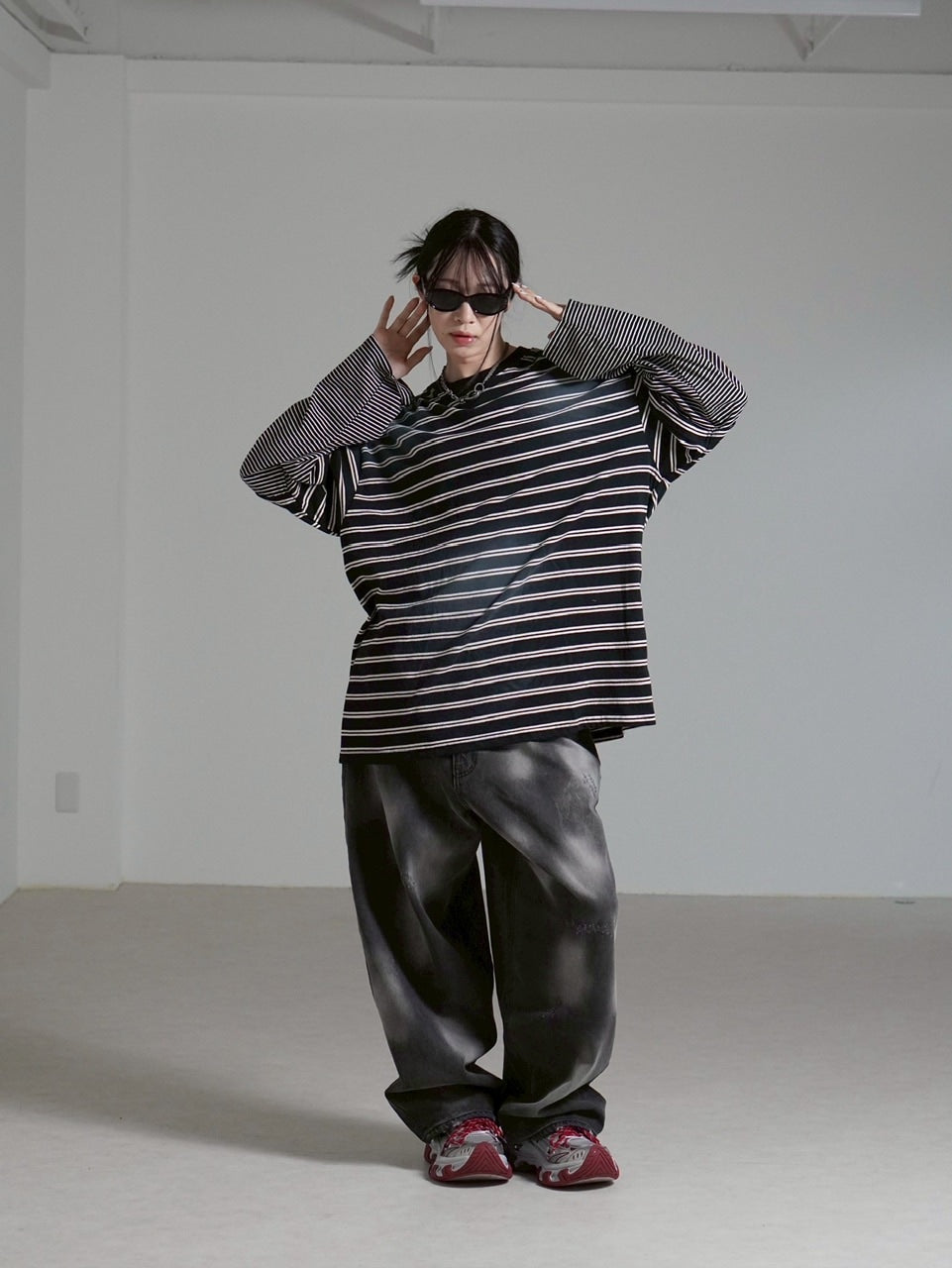 【Chikashitsu +】point wash balloon denim pants (2color) / 【チカシツプラス】ポイントウォッシングバルーンデニムパンツ