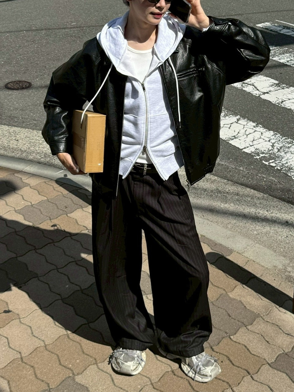 受注制【Chikashitsu +】draw cord stripe wide slacks / 【チカシツプラス】ドローコードストライプワイドスラックス (2color)