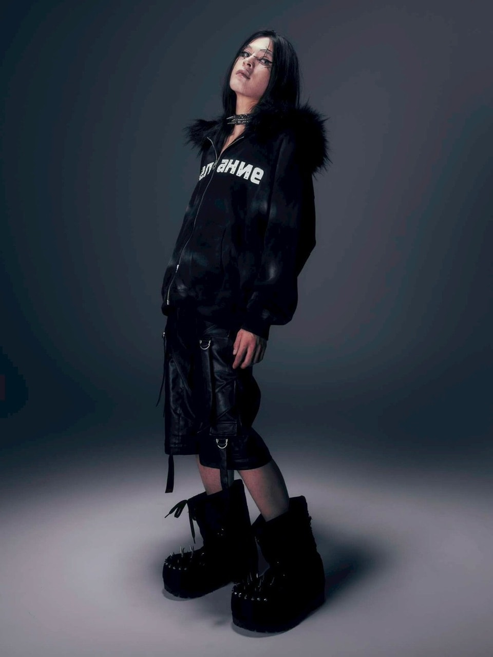 【DIG YOUR OWN GRAVE】Желание FUR HOODIE /【ディグユアオウングレイブ】ファーフードフードジェラーニエロゴジップアップパーカー