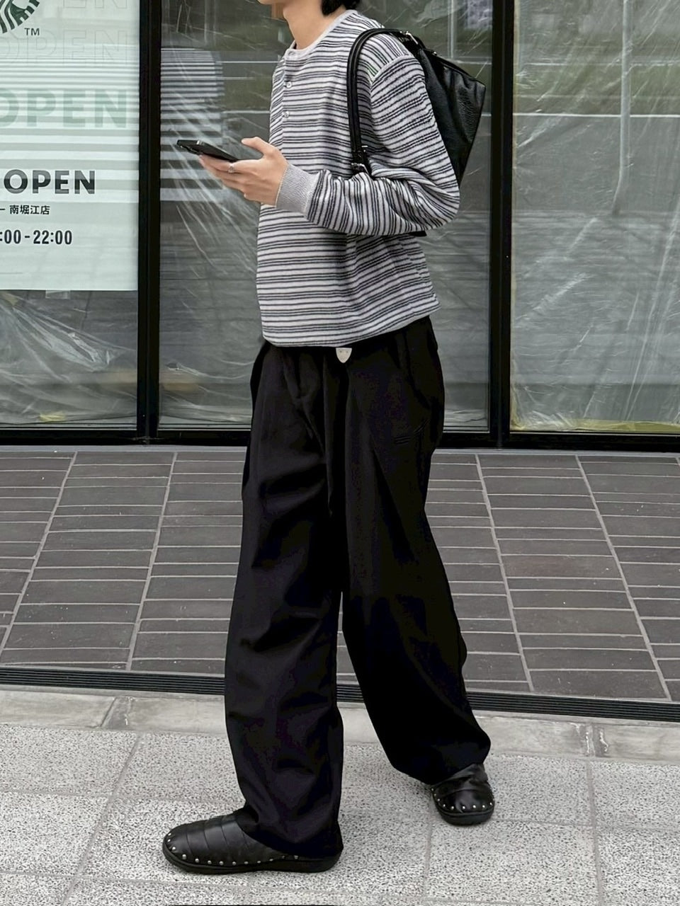 受注制【Chikashitsu +】cropped henry neck border knit / 【チカシツプラス】クロップドヘンリーネックボーダーニット (3color)