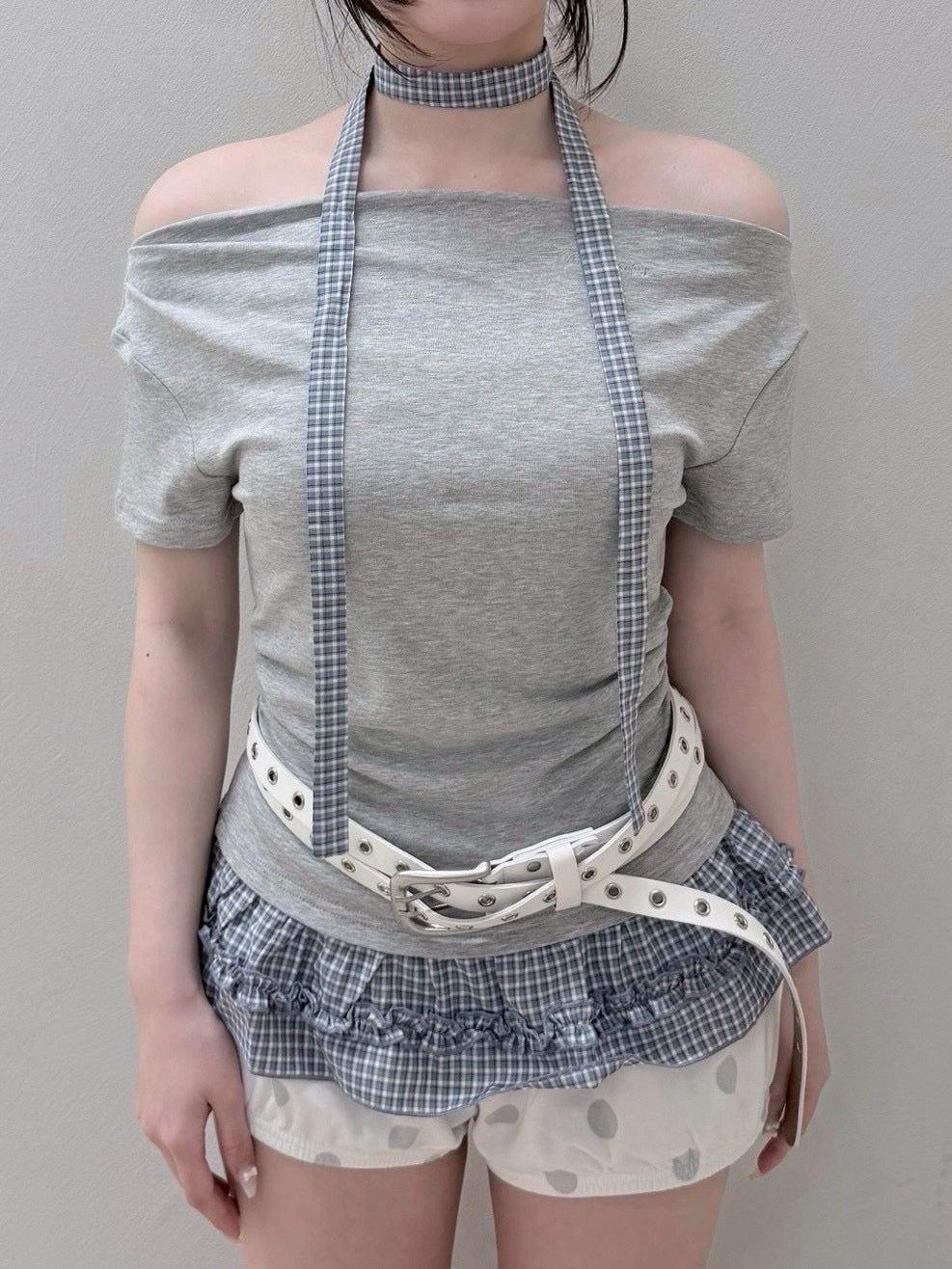 受注制【nmtc+】Check Frill Layered Tee Scarf Set (2color)