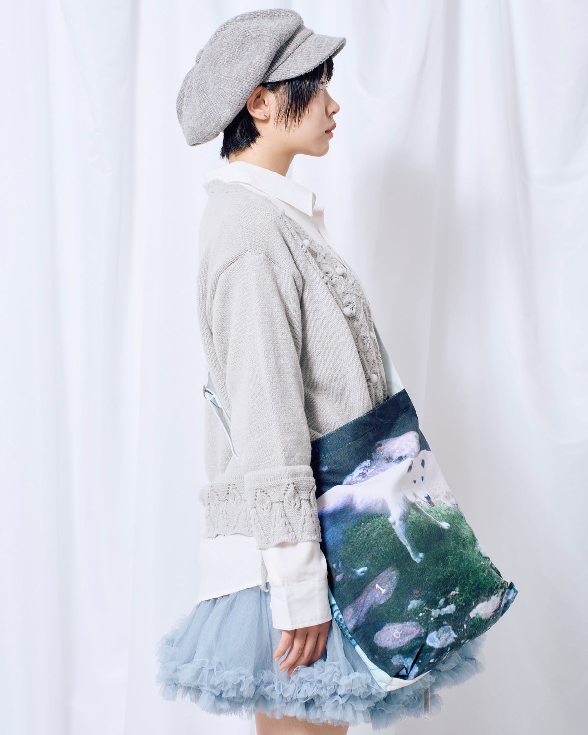 9/18 20:00 発売 国際配送【Nerd out XU】Cozy Vintage Gray Bubble Knit cardigan