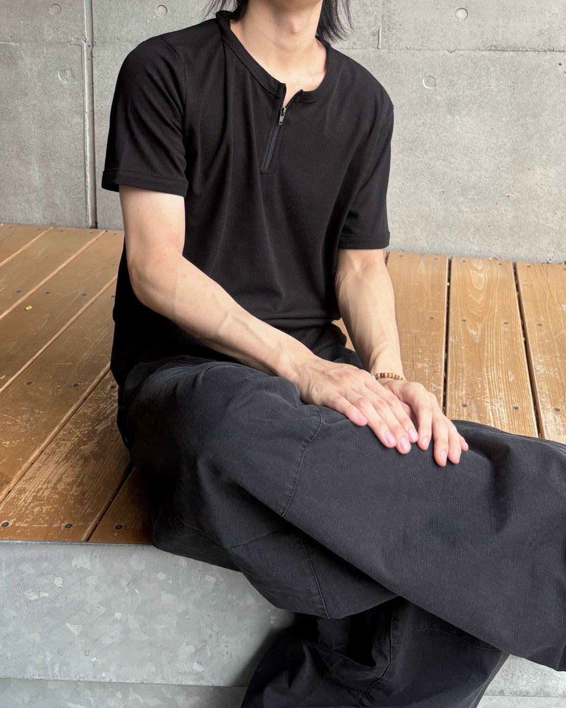 受注制【nmtc+】Half Zip-Up Slim Tee (3color)