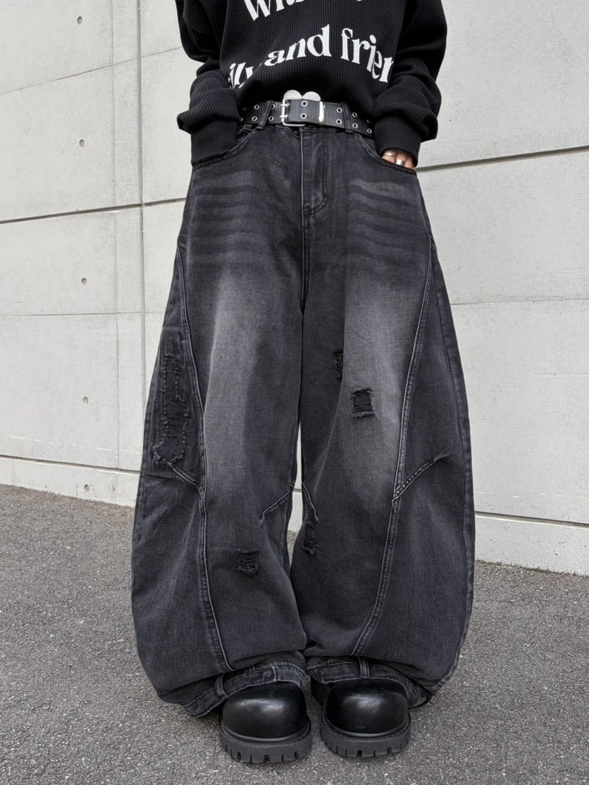 国際配送【LUV CODE】barrel leg damage denim pants