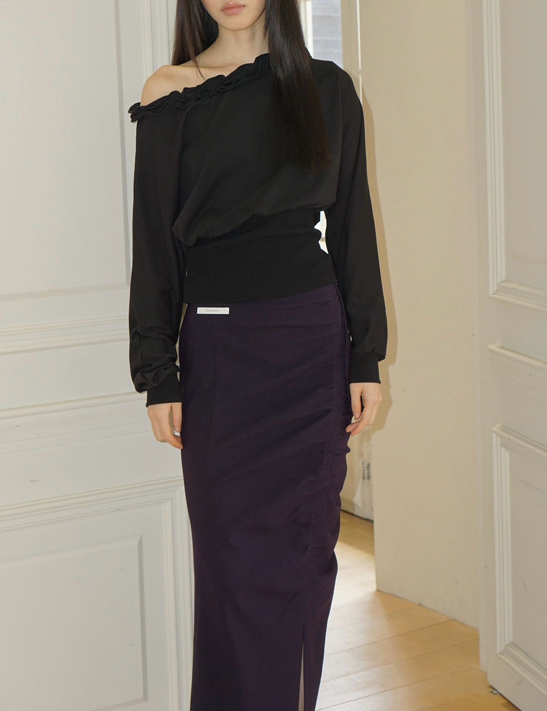 【Uglyshadow】RUCHED LONG TIE SKIRT