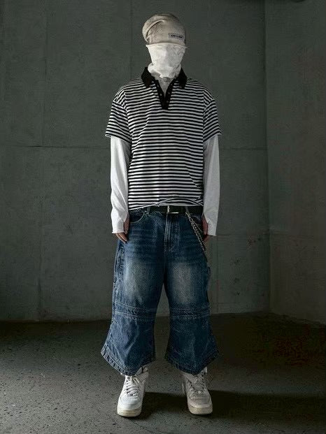 【roaringrad】Striped Polo T-shirt