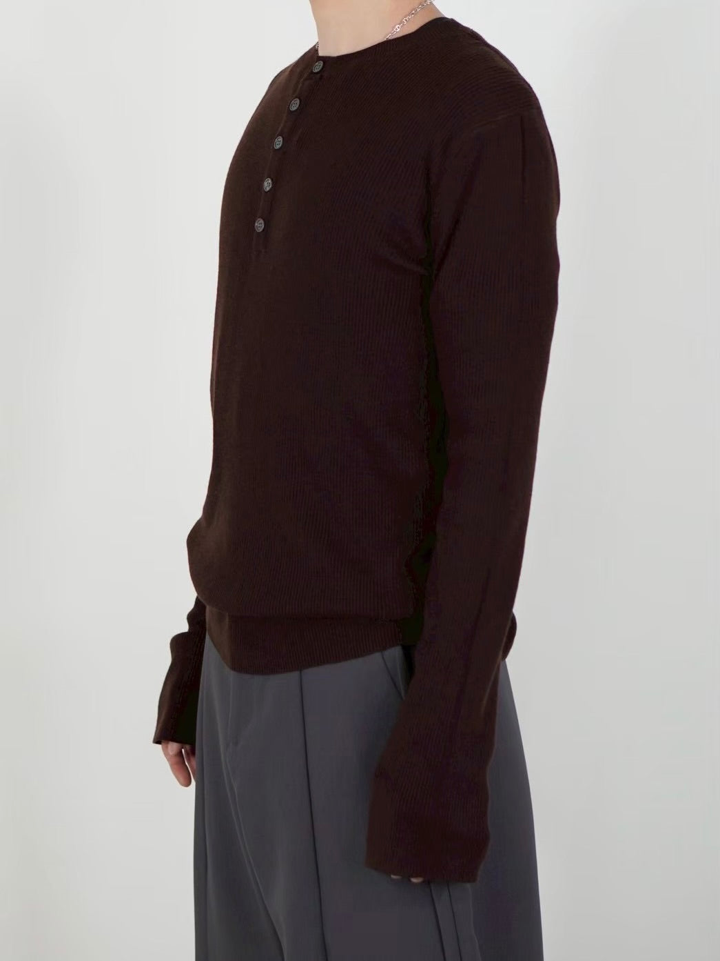 【Chikashitsu +】henley neck long sleeve knit (4color)
