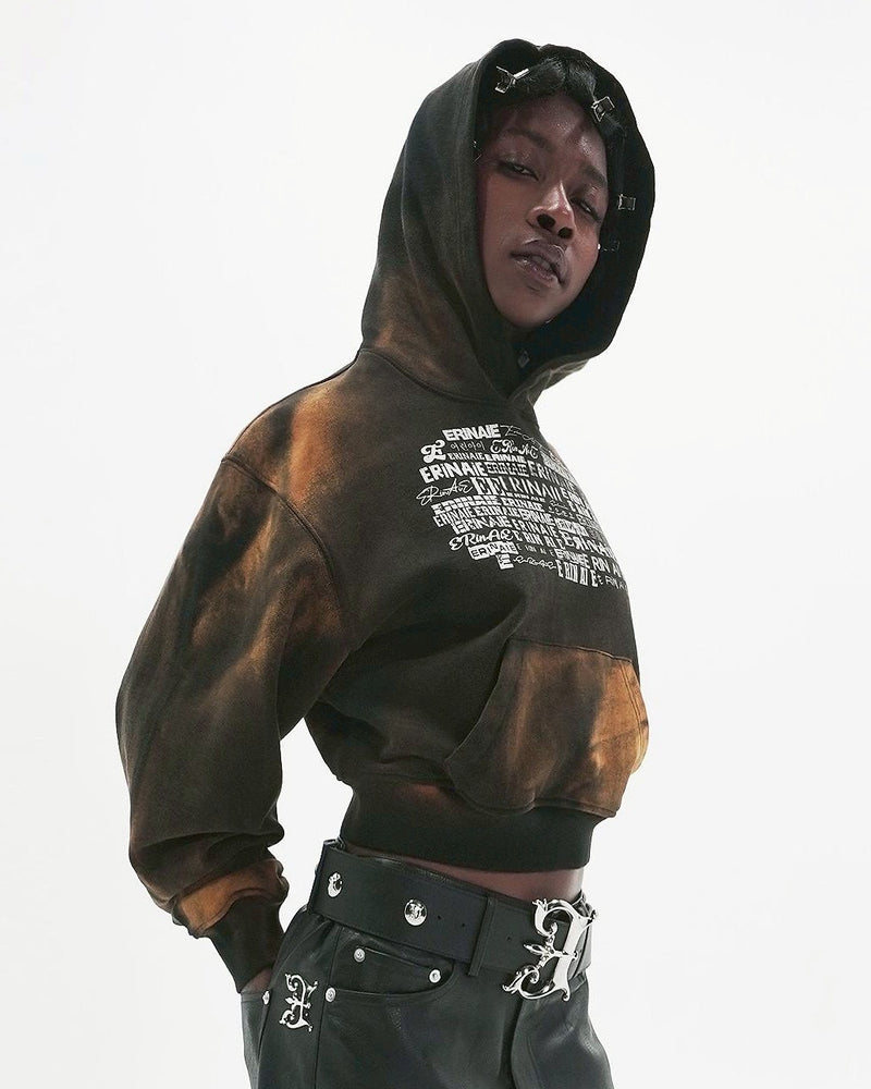 【E RIN AI E】MULTIVERSE RUST CROP HOODIE