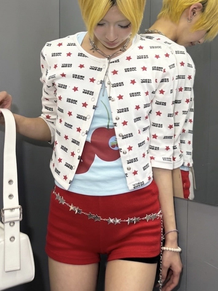 国際配送【Never mind the XU】zip up cherry tank tops