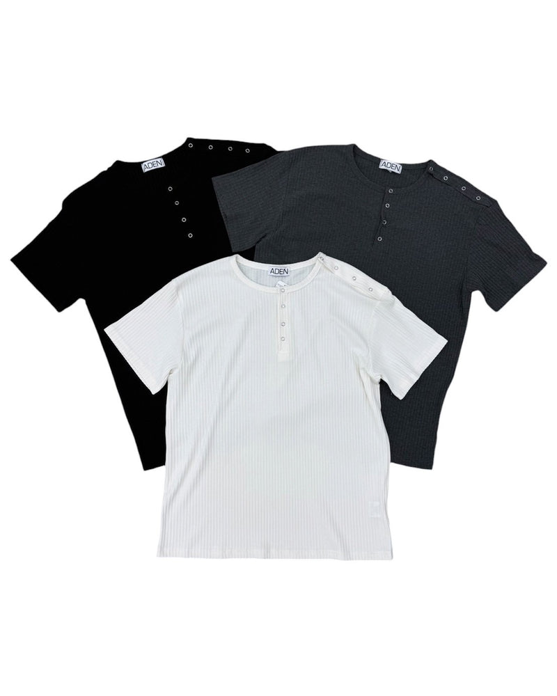 受注制【nmtc+】Shoulder Henley Eyelet Tee (3color)