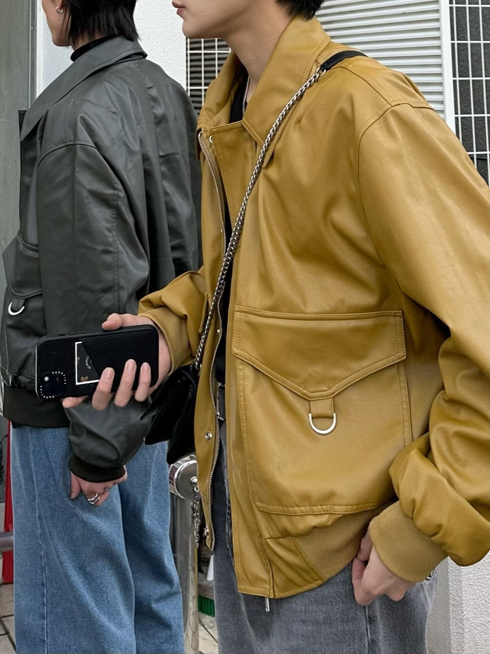 大阪店WEB限定【Chikashitsu +】double pocket leather jumper (3color)