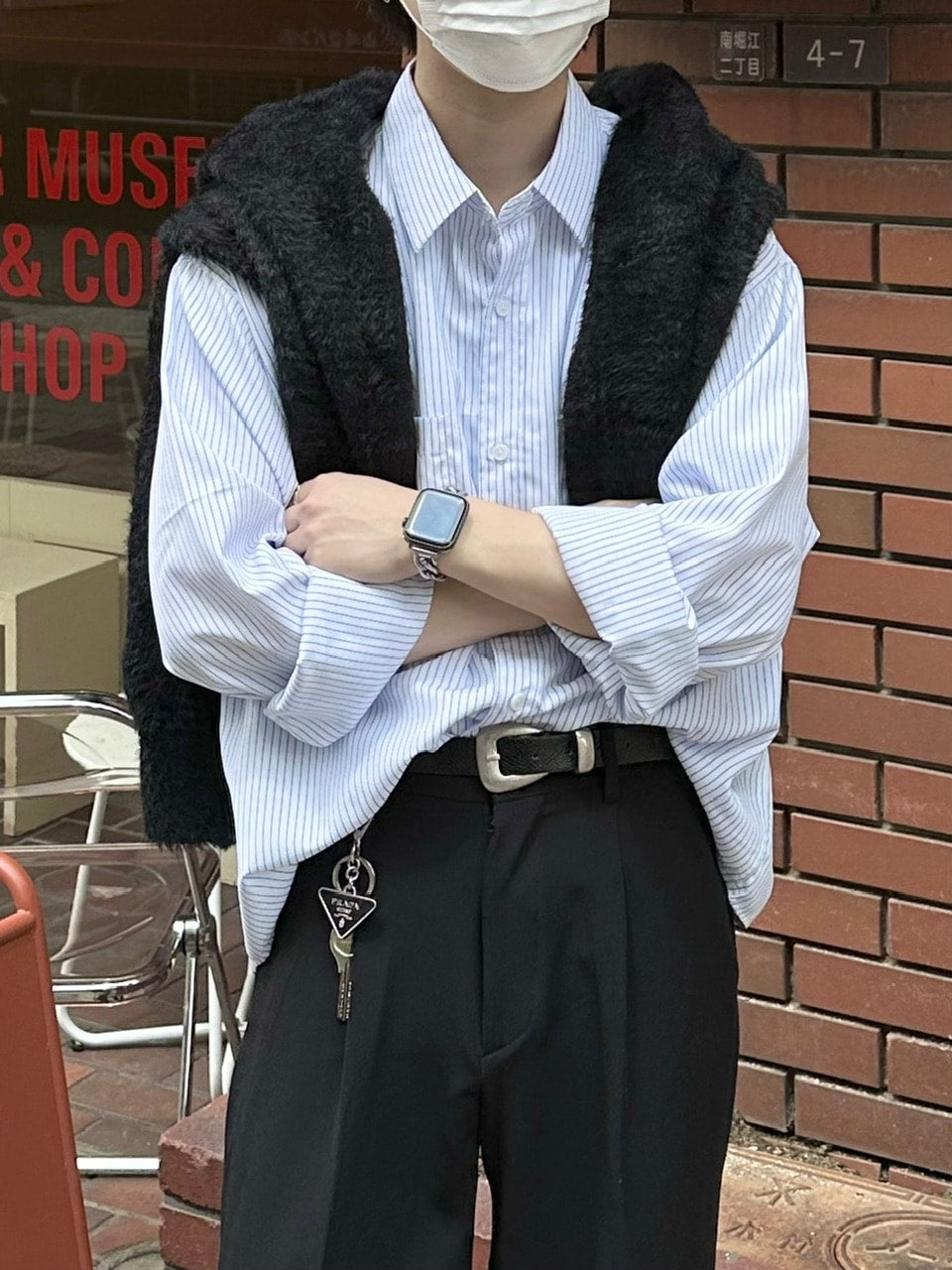 大阪店WEB限定受注制【Chikashitsu +】cropped stripe shirts (2color)
