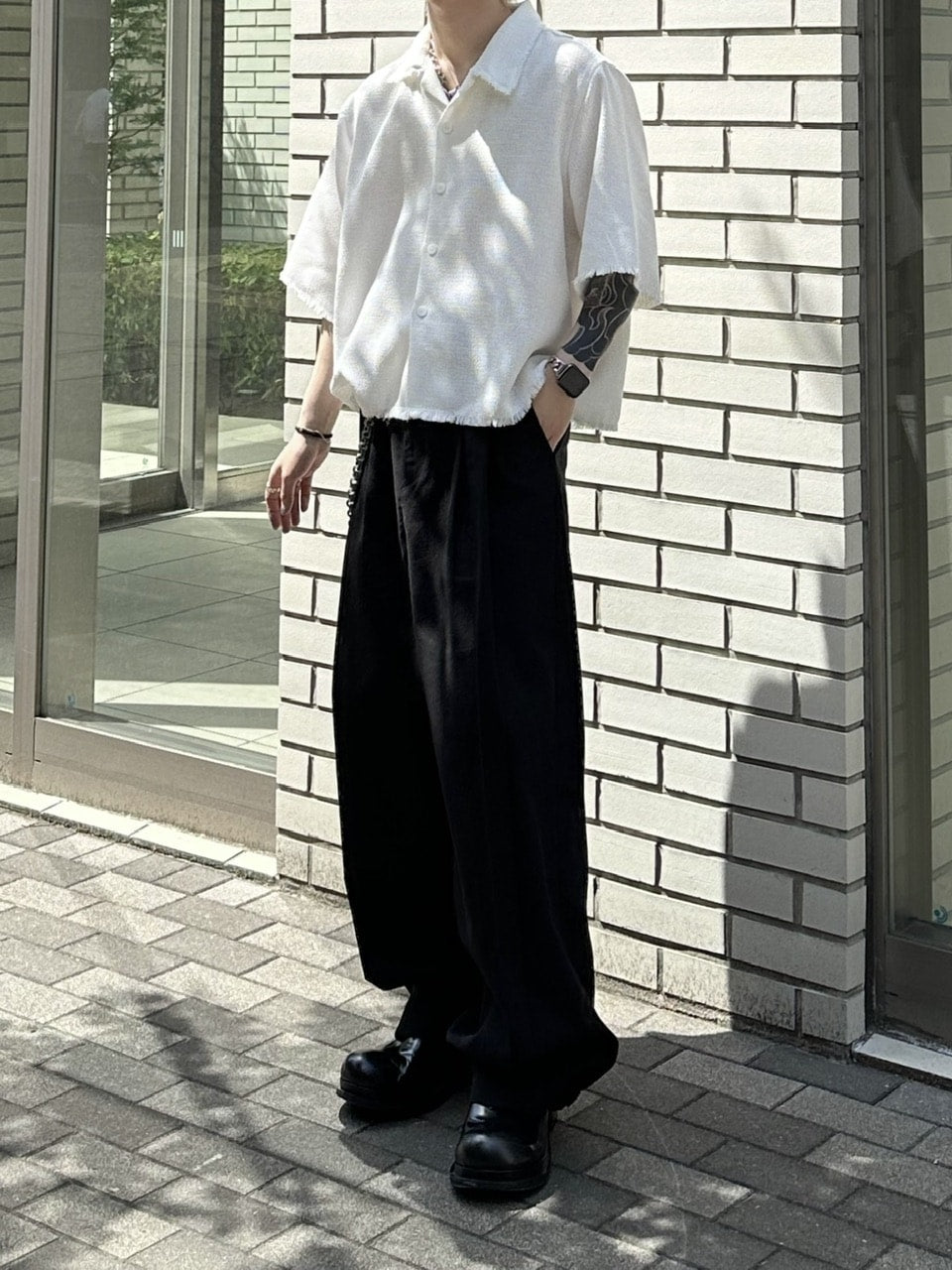 大阪店WEB限定受注制【Chikashitsu +】tweed cropped shirt (2color)