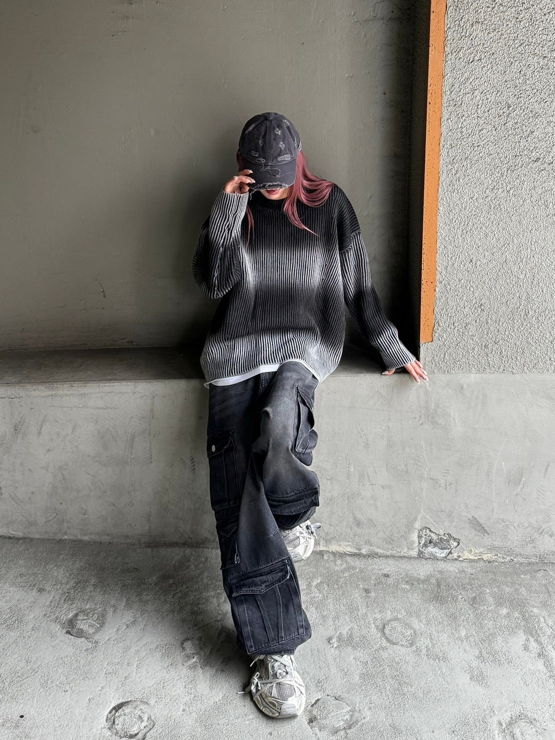 受注制【Chikashitsu +】bleach washing knit (3color) / 【チカシツプラス】ブリーチウォッシング長袖ニット