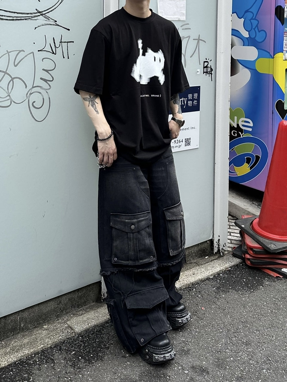 大阪店WEB限定【Chikashitsu +】oversized pixel cats t-shirt (2color)