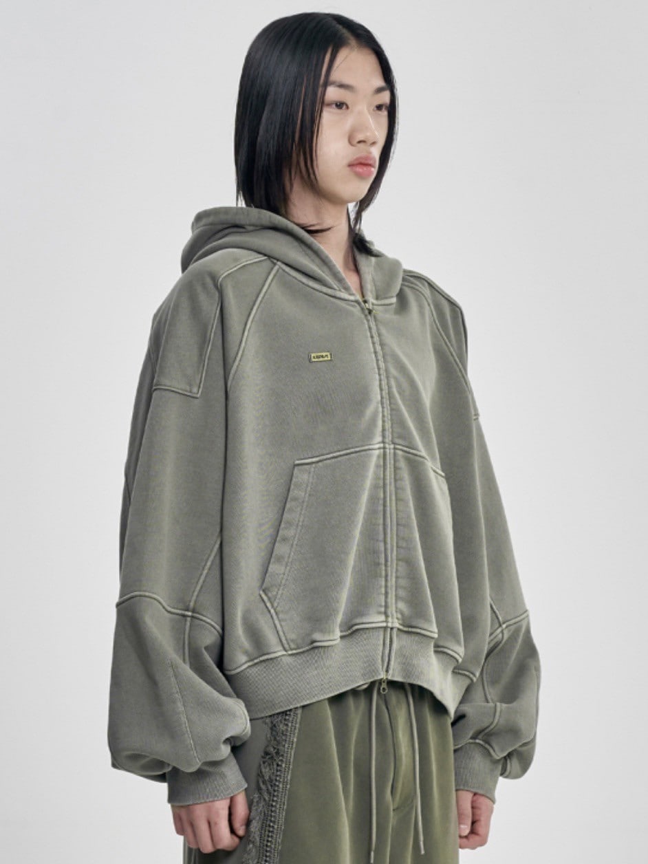 【AJOBYAJO】Vintage Pigment Zip-Up Hoodie