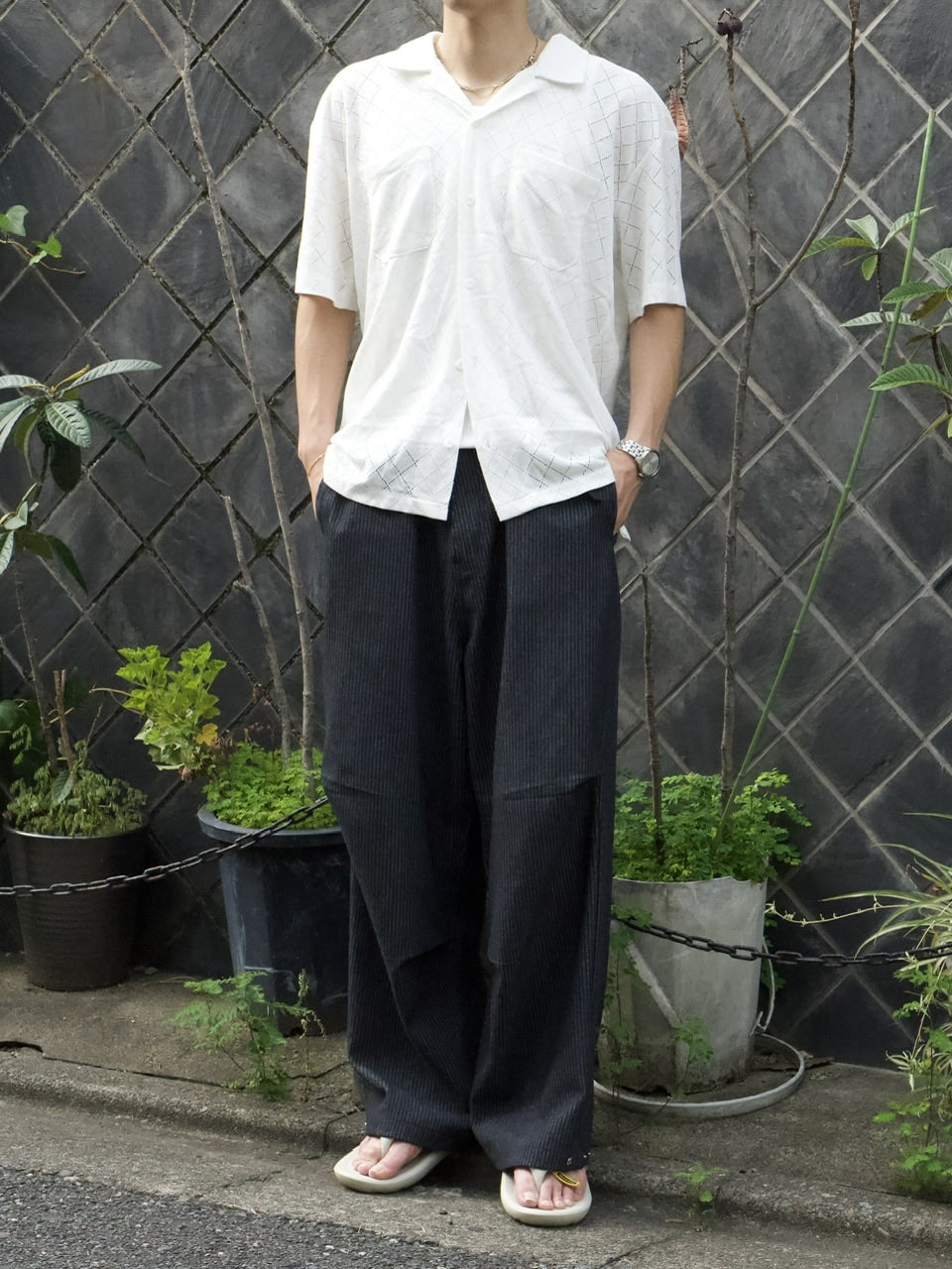 東京店WEB限定受注制【Chikashitsu +】argyle knit open color shirt (3color)