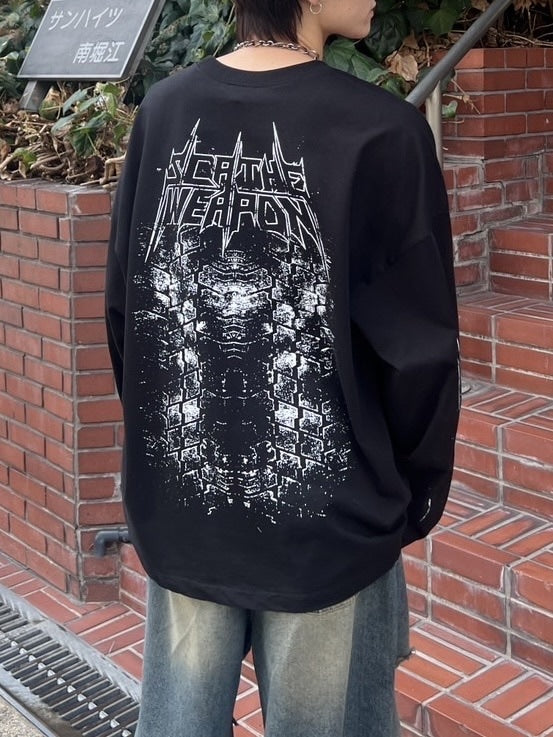 受注制【Chikashitsu +】oversized print long sleeve (2color) / 【チカシツプラス】オーバーサイズプリント長袖Tシャツ